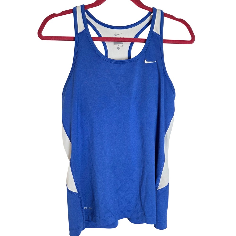 Nike Dri-FIT Running Tank Top Women's Medium Blue White Racerback Athletic